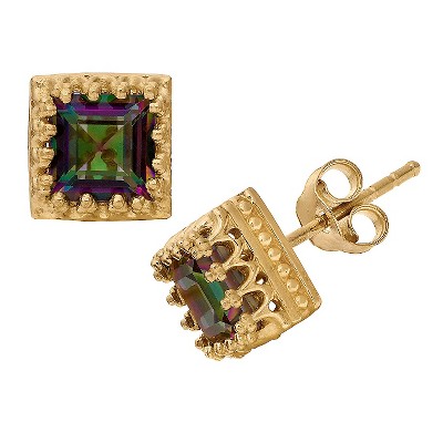 2 4/7 TCW Tiara Sterling Silver Princess-cut Rainbow Topaz Crown Stud Earrings