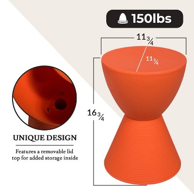 Orange Hourglass Acrylic Side Table with Hidden Storage