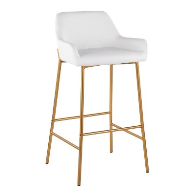 Contemporary Gold Metal and White Faux Leather Barstools, Set of 2