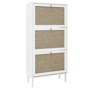 Halitaa Rattan 3 Door Shoe Rack, Freestanding Modern Shoe Storage Cabinet, for Entryway