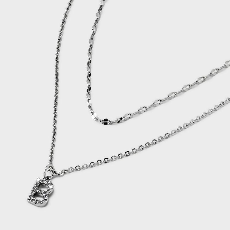 Silver Plated Cubic Zirconia Stud Earring and Initial Multi-Strand Chain Necklace Set 2pc - A New Day™ Silver, 5 of 6