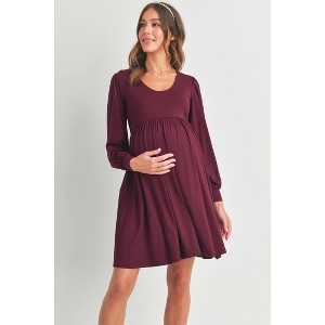 Hello Miz Women's Long Sleeve Empire Waist U Neck Maternity Dress - 1 of 4