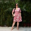 Clearlove Plus Size Dresses for Curvy Women Floral Sleeves Tiered Layers Casual Mini Dress with Pocket - 3 of 4