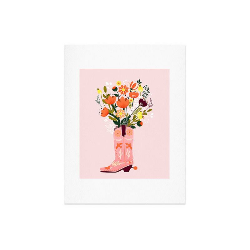 Deny Designs Showmemars Pink Cowboy Boot and Wild Flowers Art Print, 1 of 3