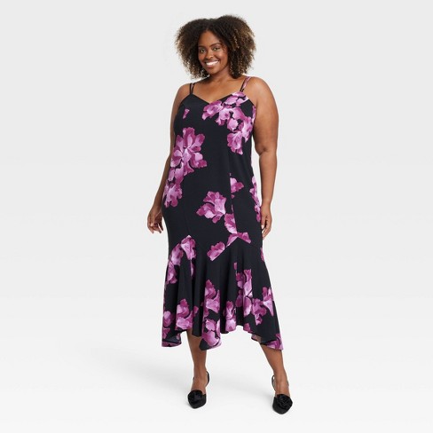 Women s Long Sleeve Maxi A line Dress Ava Viv Purple Floral 2x Target
