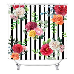 Colorful Flowers Stripe Shower Curtains for Bathroom Waterproof Fabric Bath Curtain Durable Soft Stylish Bathroom Decor 72x72 Inch - 1 of 1