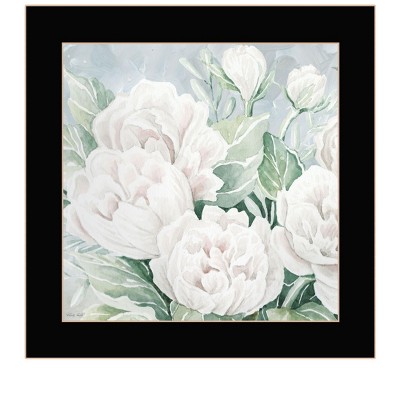 HomeRoots Peaceful Peonies In Full Bloom Black Framed Print Wall Art