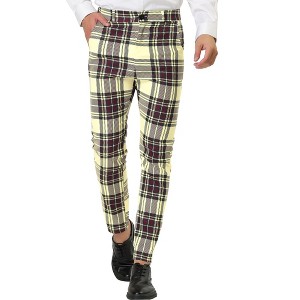 Lars Amadeus Men's Color Block Slim Fit Flat Front Plaid Dress Pants - 1 of 4