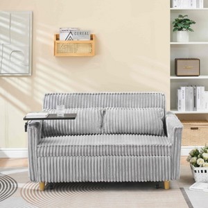 Multi-Functional Black Corduroy Convertible Sofa with Pull-Out Bed, Movable Tabletop & USB Charging Ports – Perfect for Living Rooms and Bedrooms - 1 of 4