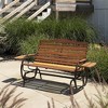 Jack Post 66 Inch Country Garden Natural Hardwood Slats with Hi-Back Double Glider Bench With Trays and 500 Pound Capacity, Warm Brown - 4 of 4