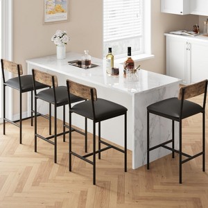 Retro Brown Bar Stools Set of 4, Counter Height with Back & Wide Upholstered Seat,25.5"with Footrest for Kitchen Island & Bars Counter,Easy Assembly - 1 of 4