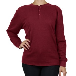Galaxy By Harvic Women's Oversize Loose Fitting Waffle-Knit Henley Thermal Shirt - 1 of 2