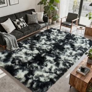 Extra Large Plush Shag Area Rug, 1.7" Thick Ultra Soft Non-Slip Tie-Dye Peacock Blue Mat - 1 of 4