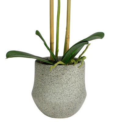 14" Purple Artificial Orchid Plant in Gray Stone Pot