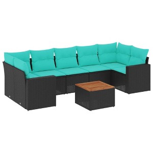 vidaXL 8 Piece Patio Sofa Set with Cushions Gray Poly Rattan - Black and Blue - 1 of 4