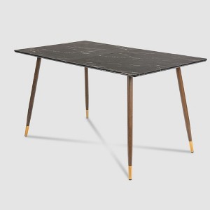 FurnitureR 55.1" Modern Dining Table with Black Marble-Style Top and Wood Tapered Legs, Rectangular Kitchen & Dining Room Table - 1 of 4