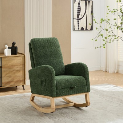 Runesay 25.4"W Rocking Chair High Back Glider Chair with Retractable Footrest, Side Pocket