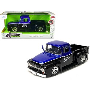 1956 Ford F-100 Pickup Truck Black and Blue Metallic with Ford Graphics "Just Trucks" Series 1/24 Diecast Model Car by Jada - 1 of 3