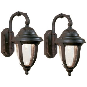 John Timberland Casa Sierra Rustic Vintage Outdoor Wall Light Fixtures Set of 2 Bronze Metal 14 1/2" Seeded Glass for Post Exterior Barn Deck House - 1 of 4