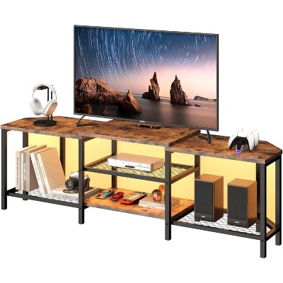 TV Stand with Power Outlet for TVs up to 75 Inches, 66.9" Corner Entertainment Center, TV Media Console Table with 3-Tier Open Storage Shelves, Brown