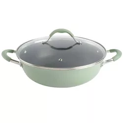 Gibson Cravings By Chrissy Teigen 5 Quart Enameled Aluminum Everyday Pan in Pistachio with Silicone Handles