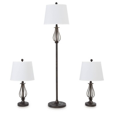 Brycestone Bronze 3-Piece Lamp Set with White Shades