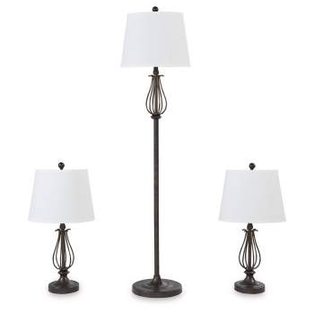 Signature Design by Ashley Brycestone Floor Lamp with 2 Table Lamps Brown/Beige