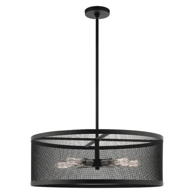 Sleek Industro Drum Chandelier with Stainless Mesh Shade, Black/Brushed Nickel