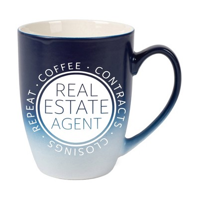 Elanze Designs Coffee Contracts Closings Real Estate Agents Two Toned Ombre Matte Navy Blue and White 12 ounce Ceramic Stoneware Coffee Cup Mug