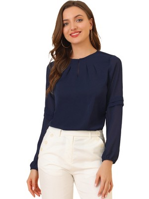 INSPIRE CHIC Women's Chiffon Semi Sheer Keyhole Neck Elegant Work Blouse