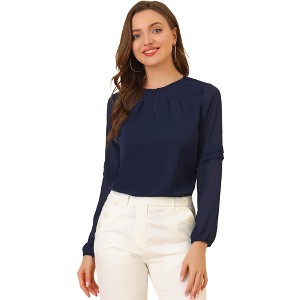 INSPIRE CHIC Women's Chiffon Semi Sheer Keyhole Neck Elegant Work Blouse - 1 of 4