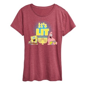 Women's - SpongeBob SquarePants - It's Lit Hanukkah Short Sleeve Graphic T-Shirt - 1 of 4