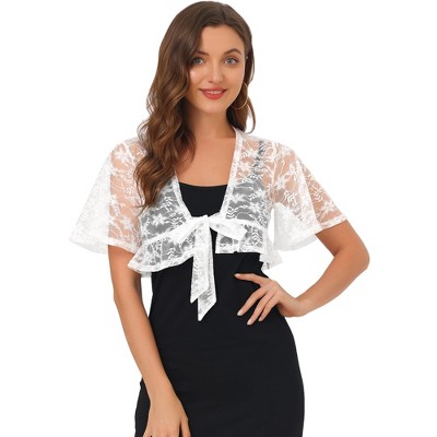 Allegra K Women’s Lace Floral Tie Front Flowy Short Sleeve Cardigan Shrug Blouses
