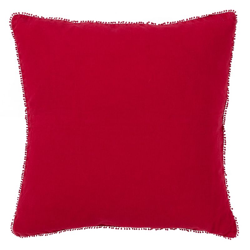 Saro Lifestyle Pom Pom Linen Down-Filled Throw Pillow, Red, 20" x 20", 1 of 3