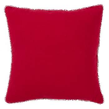 Saro Lifestyle Pom Pom Linen Down-Filled Throw Pillow, Red, 20" x 20"