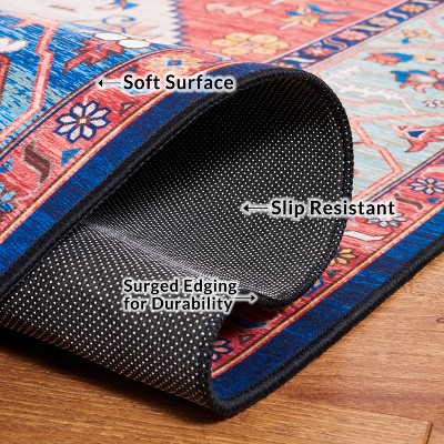 Tucson 6' x 9' Blue and Rust Synthetic Area Rug