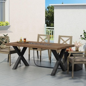 Outdoor Patio Propane Fire Pit Concrete Wood-Pattern Fire Table - 40, 000 BTU, 30'' H x 70'' W, Brown (Tank cover not Included) - 1 of 4