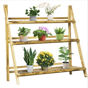 Outsunny Outdoor Plant Stand, Foldable Flower Stand 3-Tier Wooden Plant Shelf for Garden Indoor Outdoor - 1 of 4