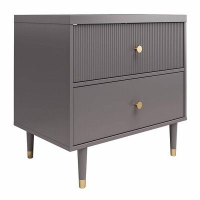Graphite Gray 2-Drawer Nightstand with Gold Accents
