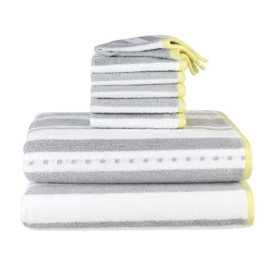 8pc Striped Bath Towels and Washcloths Set Gray - Freshee