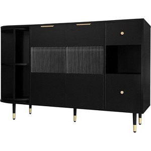 Rotating Storage Cabinet with 2 Drawers, 2 Doors, Built-in Shelves, 2-Layer Turntable, Metal Legs Storage Organizer for Living Room, Hallway - 1 of 4