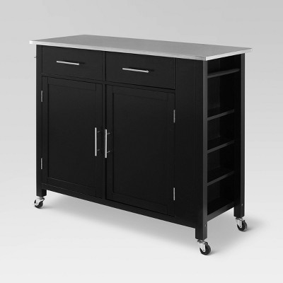 Full Savannah Stainless Steel Top Kitchen Island Cart Black - Crosley