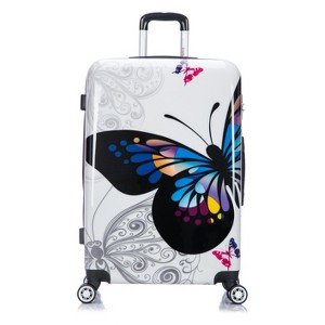 InUSA Prints Hardside Large Checked Spinner Suitcase - Butterfly - 1 of 4