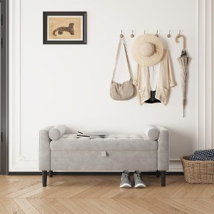 46.5" Bedroom Storage Bench, Velvet Upholstered Tufted End of Bed Bench - 1 of 4