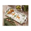 tagltd Warm Wishes Stag Rectangle Earthenware Serving Platter with Handles Features 2 Deer with Pinecone and Greenery Borders on White Background, 17 - 2 of 2