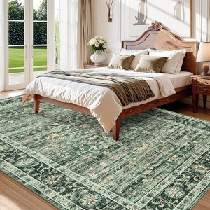 Area Rug Vintage Style Machine Washable Rug Vintage Distressed Area Rug Carpet Retro Boho Medallion Accent Rug Stain Resistant Non-Slip Foldable - 1 of 4
