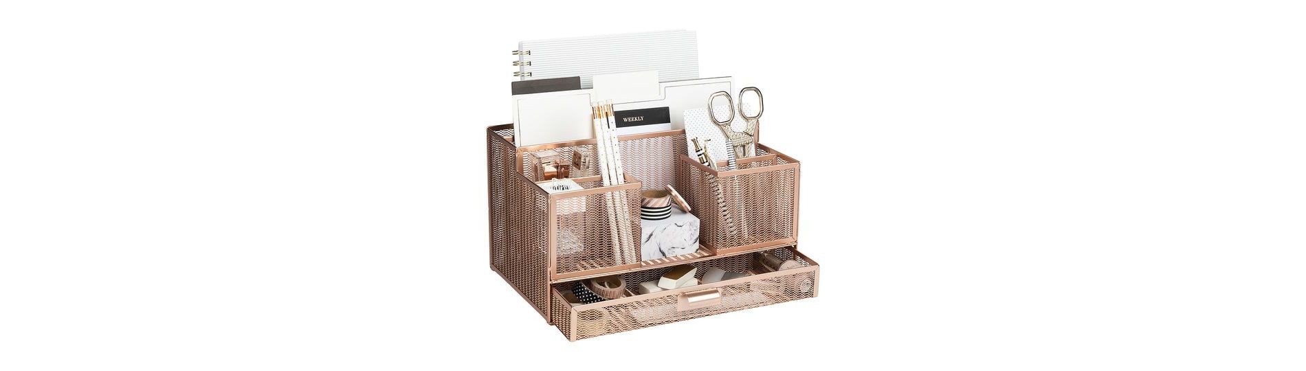 Blu Monaco Rose Gold Desk Organizer with Sticky Note & File Holder