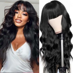 Jessie's Wig Body Wave Blended Human Hair Wig With Bangs For Women Natural Black 18-38 Inch - 1 of 4