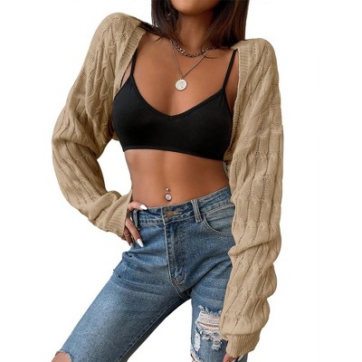 Women's Long Sleeve Open Front Knit Crop Cardigan Sweater