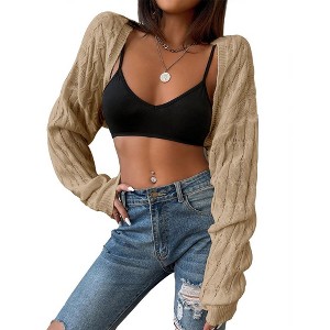 Women's Long Sleeve Open Front Knit Crop Cardigan Sweater - 1 of 4